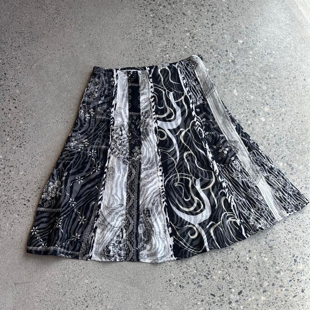 Chico’s Women’s Size 0 Skirt Black White Patchwork A-Line Skirt Lightweight Y2K